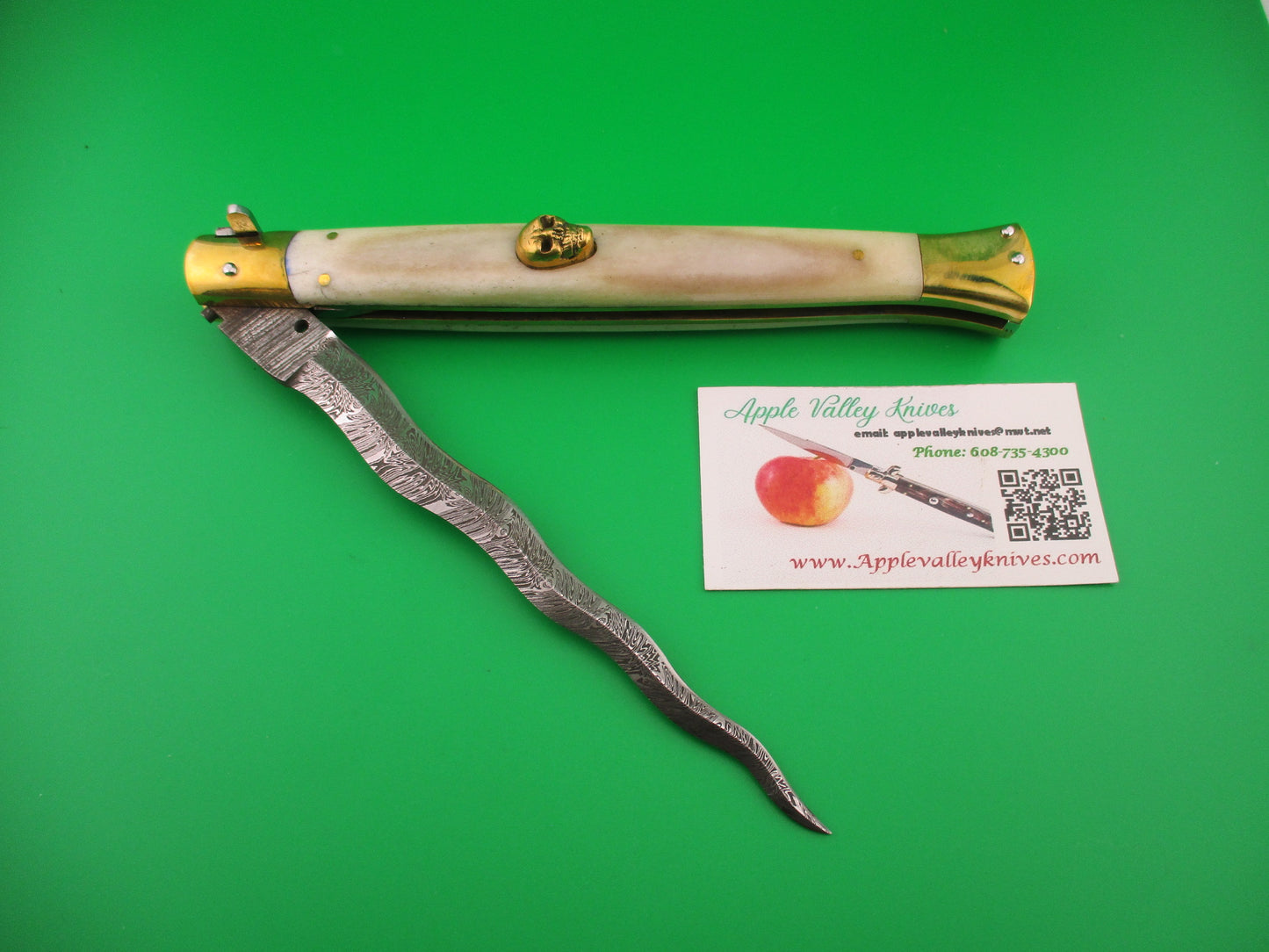 35cm Skull Button Wicked Stiletto Dagger Smooth bone Custom automatic knife