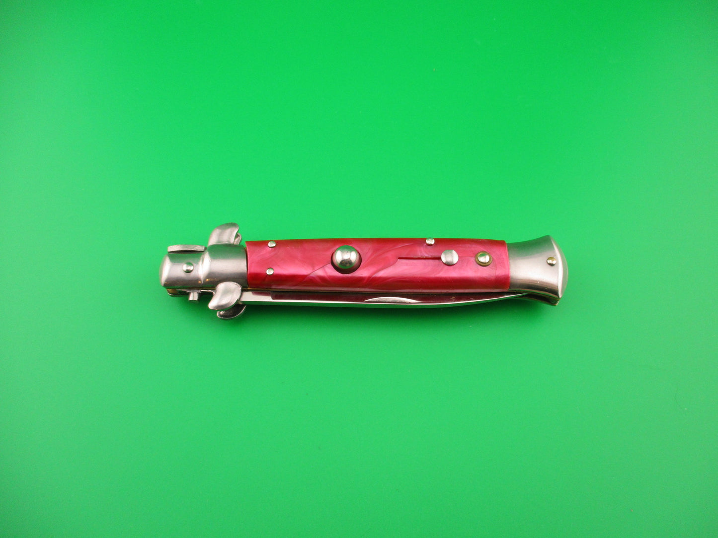 440 STAINLESS ROSTFREI 22cm Italian style Stiletto Red swirl automatic knife