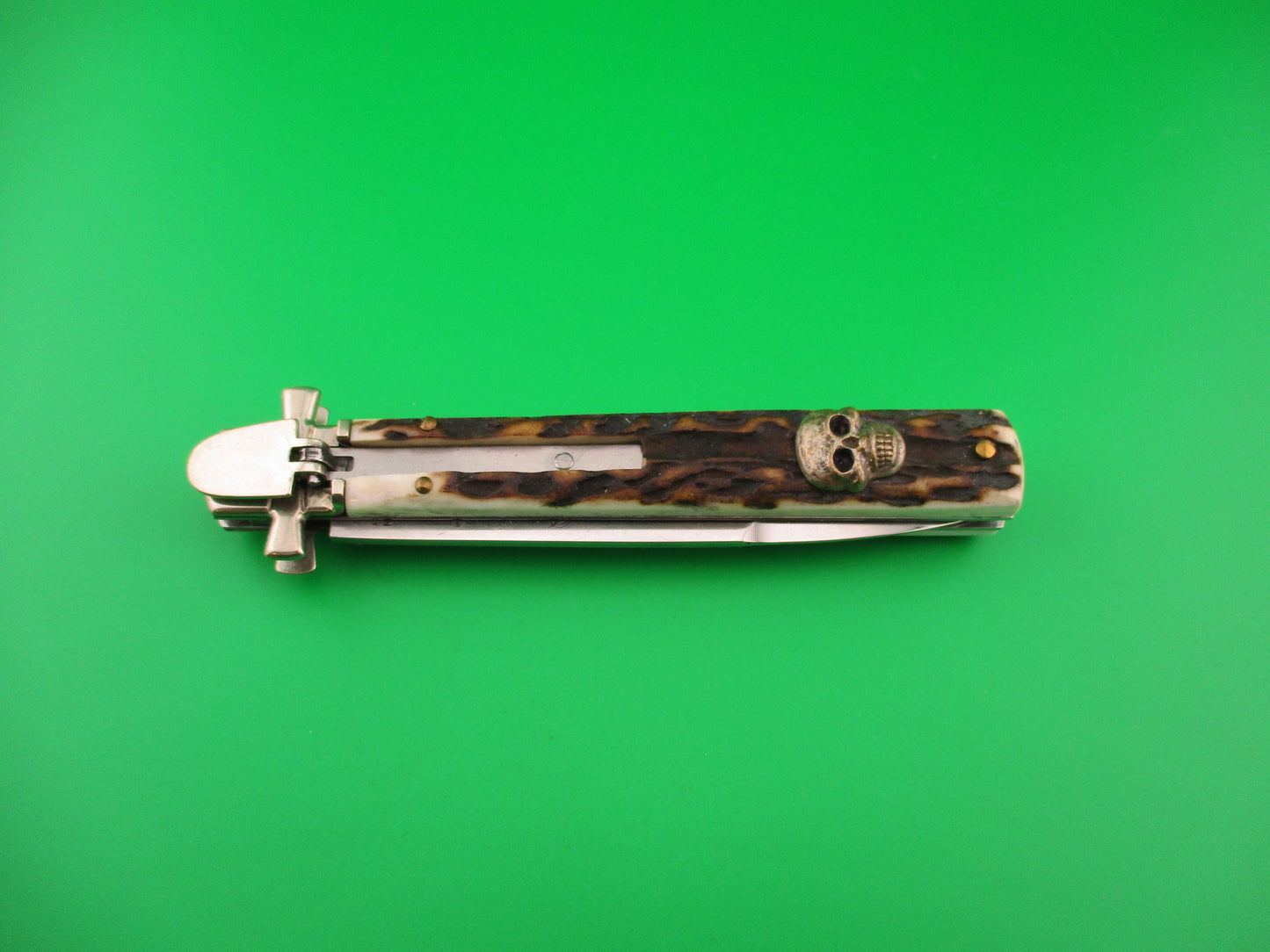 AGA CAMPOLIN Dominus 23cm Stag Lever automatic knife with Skull