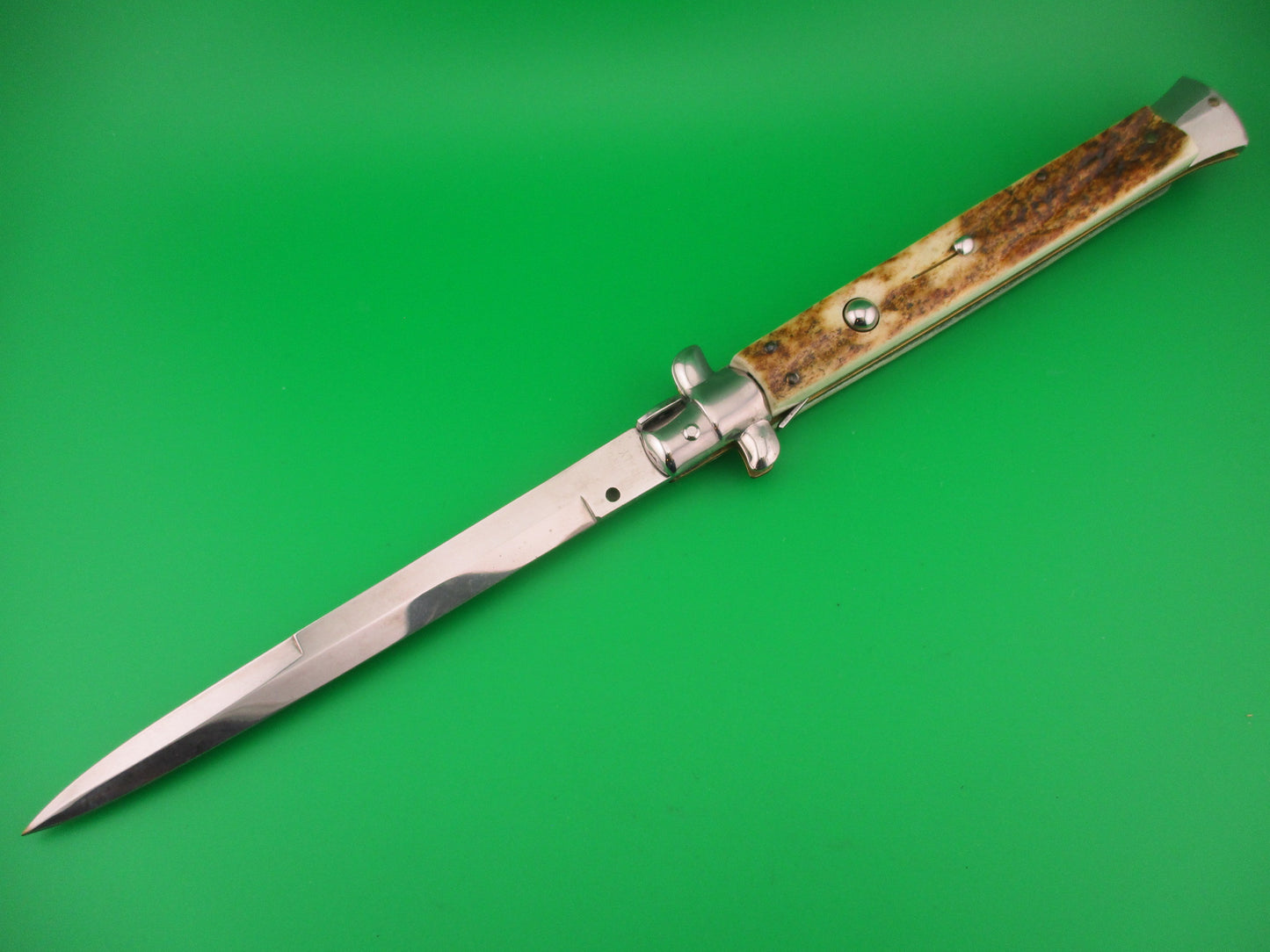 FRANK B 33cm Italian Stiletto Stag swivel bolster automatic knife