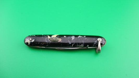 Flylock Small double Etched antique switchblade knife with shackle