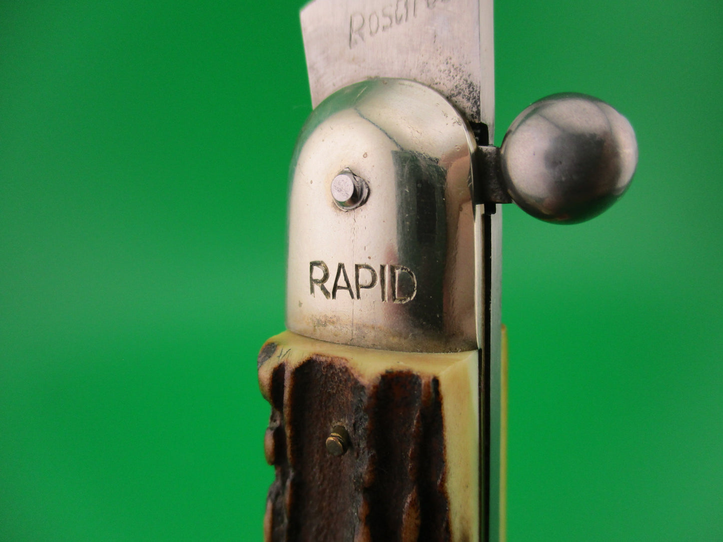 Rostfrei (slant) RAPID 25cm Italian Stag Knob manual Flip Open vintage knife