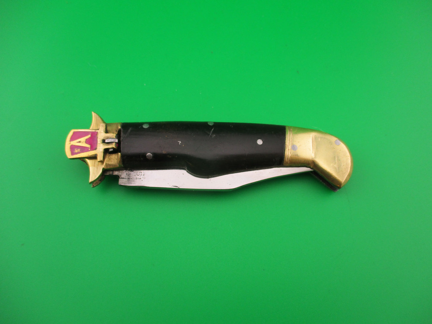 RGN No 24451 18cm Indian Lever knife A Brass Horn Aluminum automatic knife