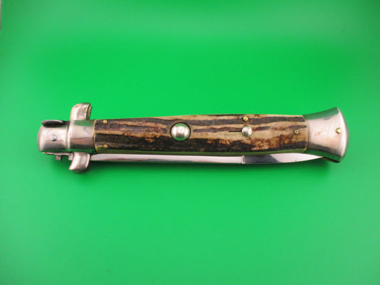 Inox (slant) 38cm Italian Picklock Stag Stiletto Vintage 1960s or 70s automatic knife