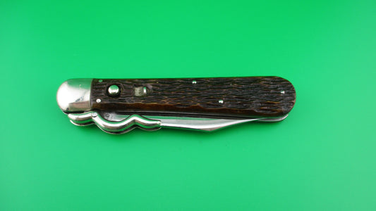 PRESTO Lazy W Folding Guard Hunter Jigged bone switchblade knife