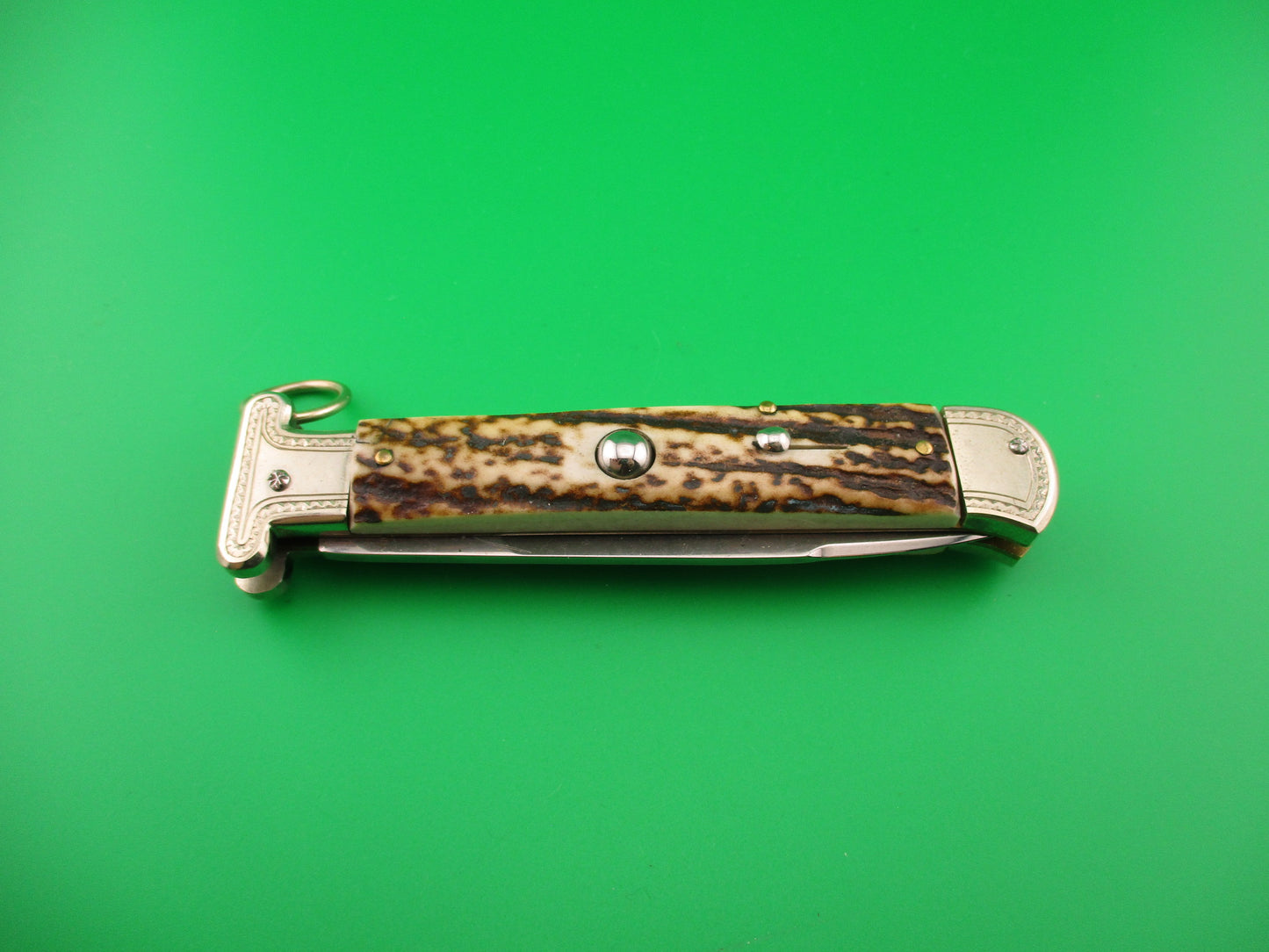 AGA CAMPOLIN Maniago-Italy 2015 22cm Italian Francese Stag Ringpull automatic knife