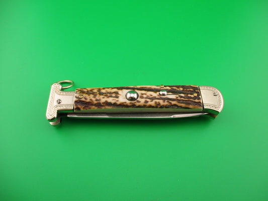 AGA CAMPOLIN Maniago-Italy 2015 22cm Italian Francese Stag Ringpull automatic knife