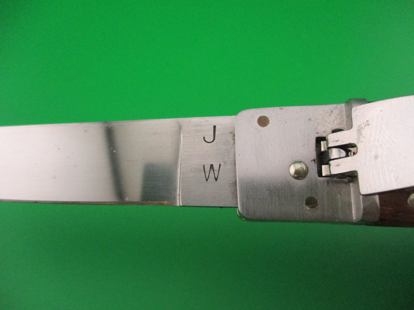 J W Custom 7 inch Lever Release Wood scaled hand made automatic knife