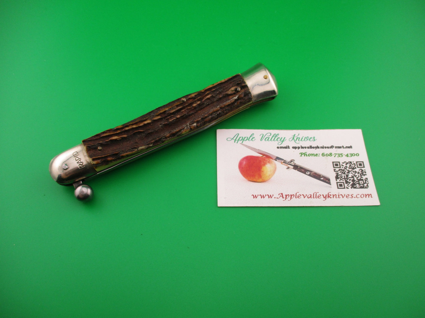 Rostfrei (slant) RAPID 25cm Italian Stag Knob manual Flip Open vintage knife