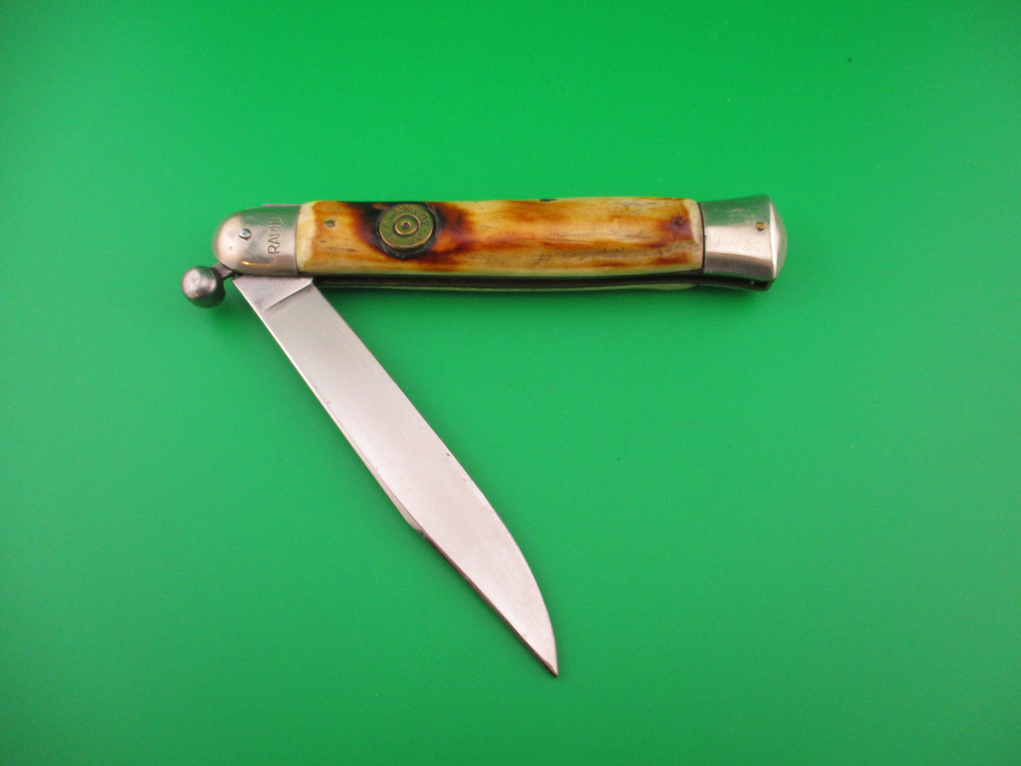 Rostfrei RAPID 25cm Italian Stag Knob manual Flip Open vintage knife 30-30 Win