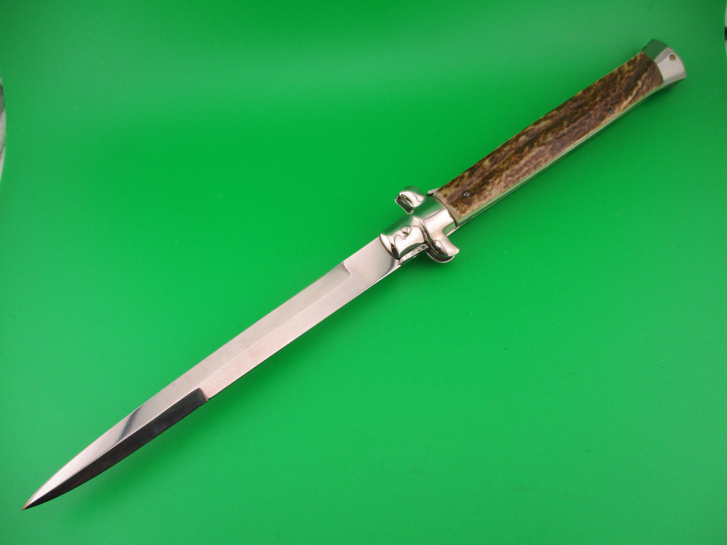 FRANK B 33cm Italian Stiletto Stag swivel bolster automatic knife