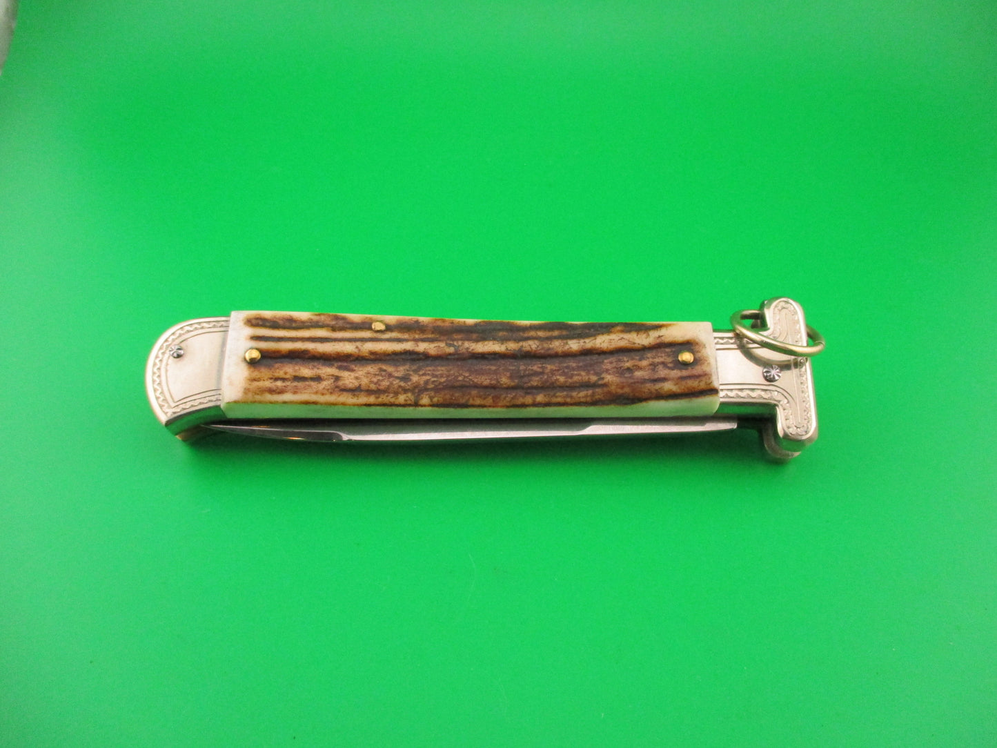 AGA CAMPOLIN Maniago-Italy 2015 22cm Italian Francese Stag Ringpull automatic knife