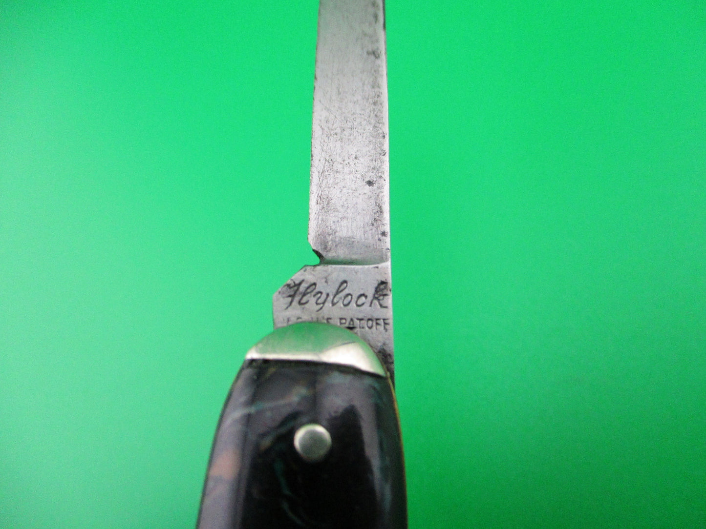 Flylock Double mottled celluloid scales with tip bolsters switchblade knife