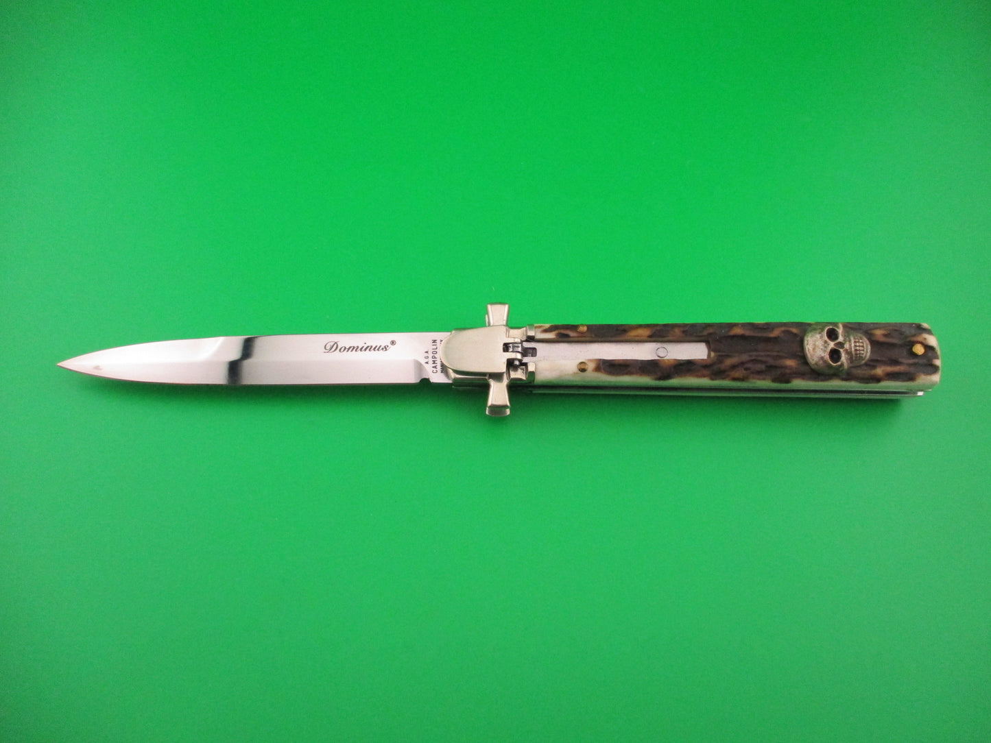 AGA CAMPOLIN Dominus 23cm Stag Lever automatic knife with Skull