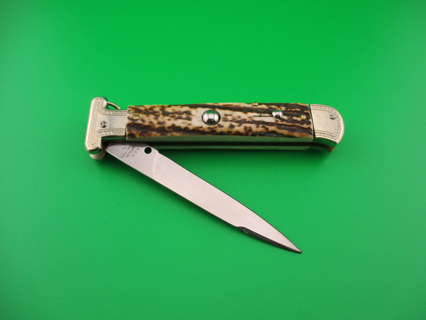 AGA CAMPOLIN Maniago-Italy 2015 22cm Italian Francese Stag Ringpull automatic knife