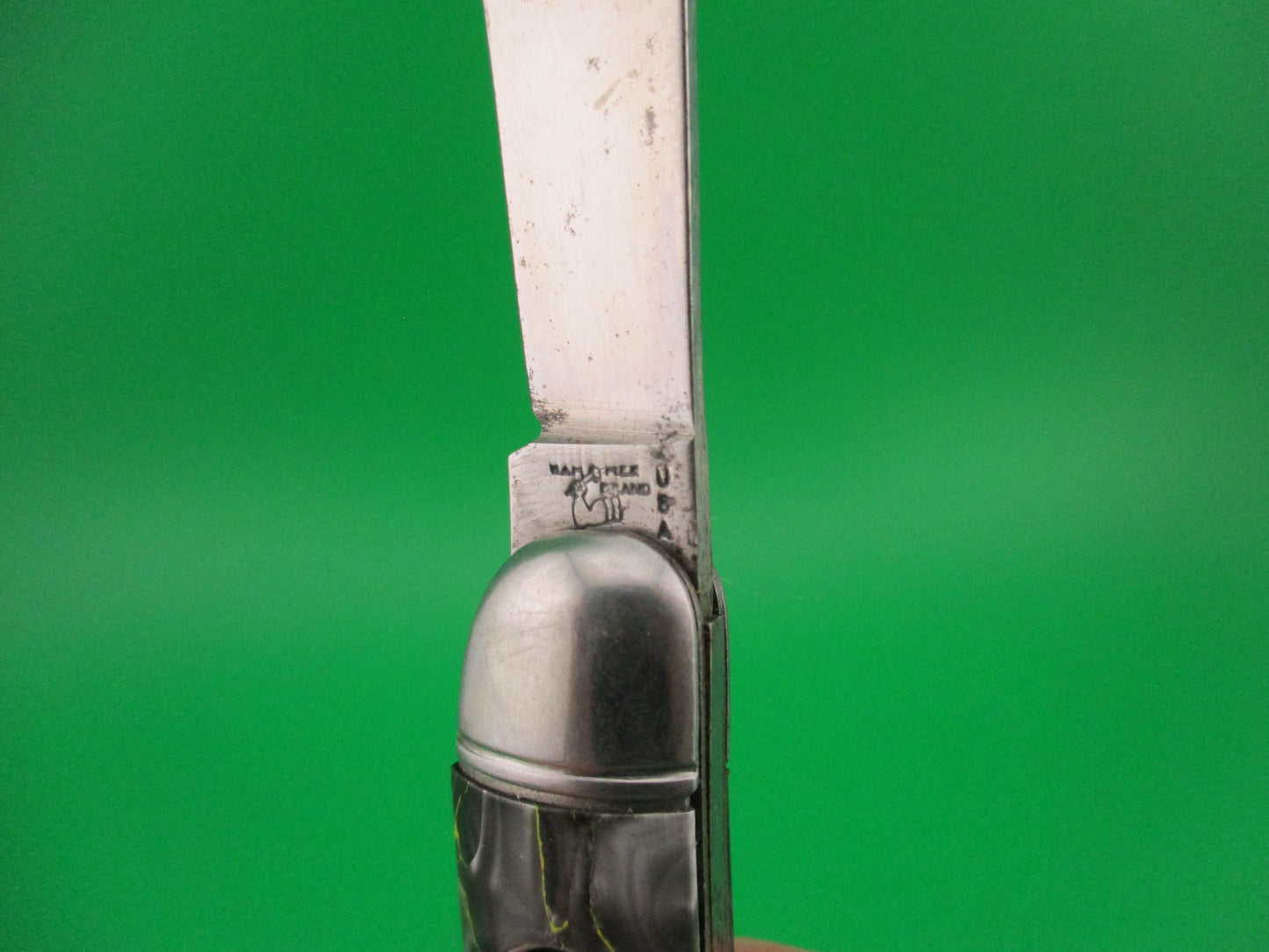 Hammer Brand Imperial Serpentine Jack Silver pearl Yellow streaks switchblade knife