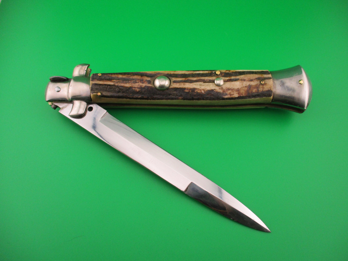Inox (slant) 38cm Italian Picklock Stag Stiletto Vintage 1960s or 70s automatic knife