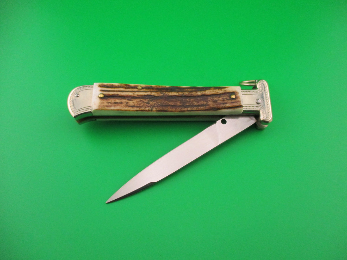 AGA CAMPOLIN Maniago-Italy 2015 22cm Italian Francese Stag Ringpull automatic knife