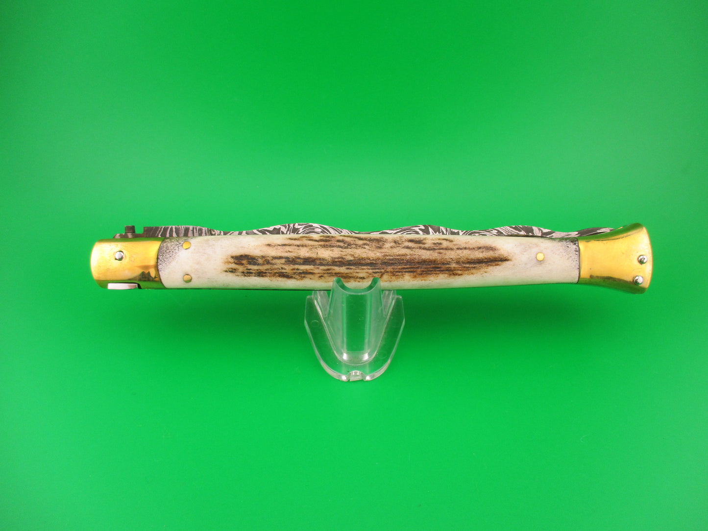 35cm Skull Button Wicked Stiletto Kris blade Stag & Brass Custom automatic knife