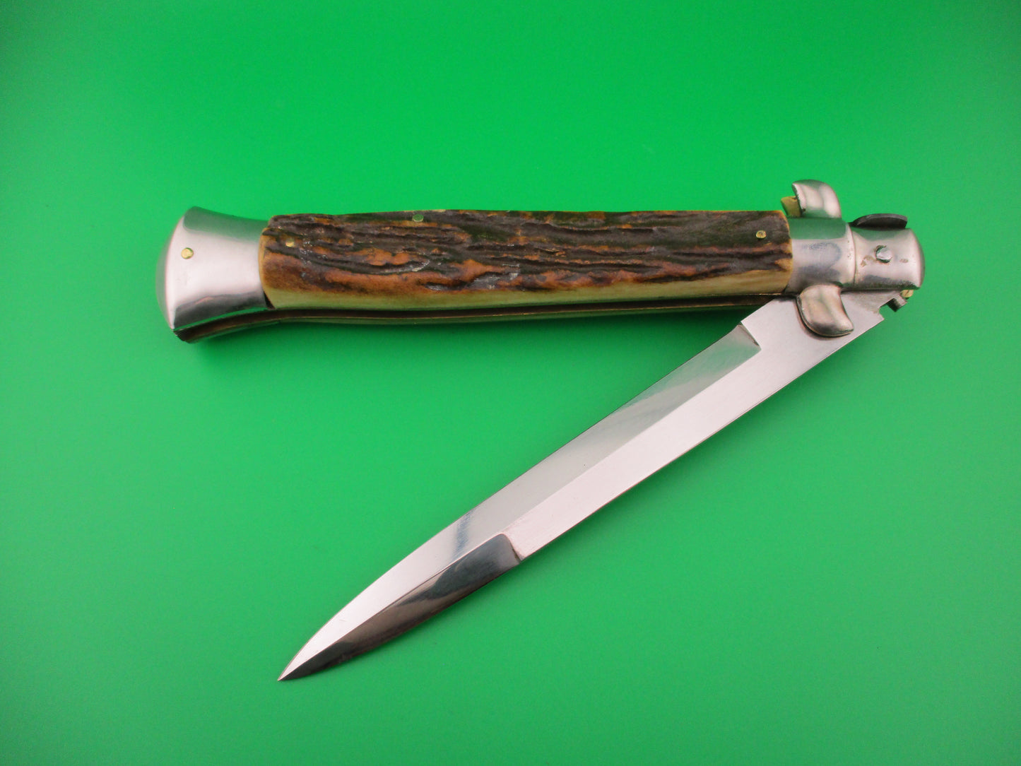 Inox (slant) 38cm Italian Picklock Stag Stiletto Vintage 1960s or 70s automatic knife