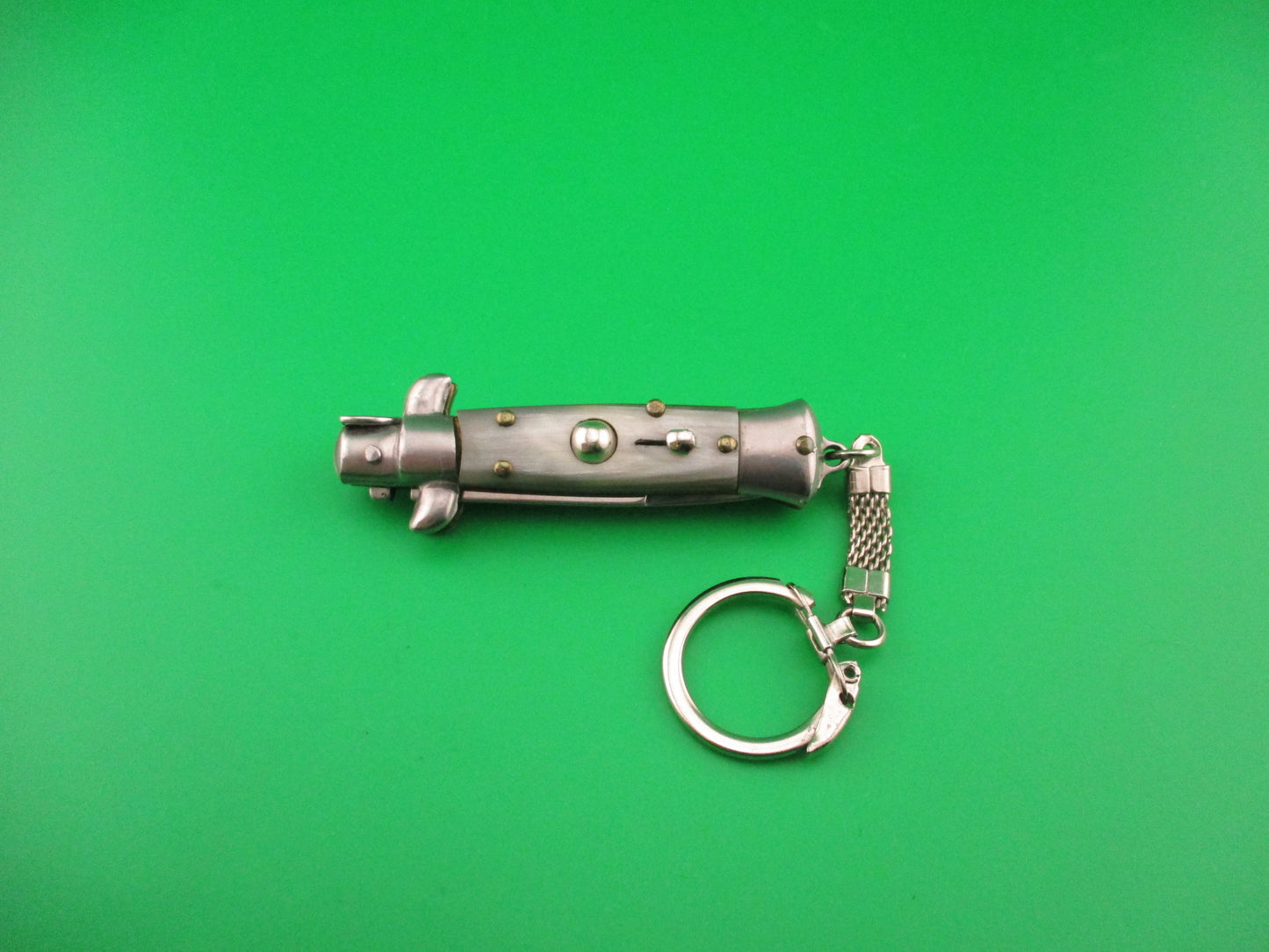 MADE IN ITALY 12cm Italian Large Keychain Swivel bolster horn automatic knife