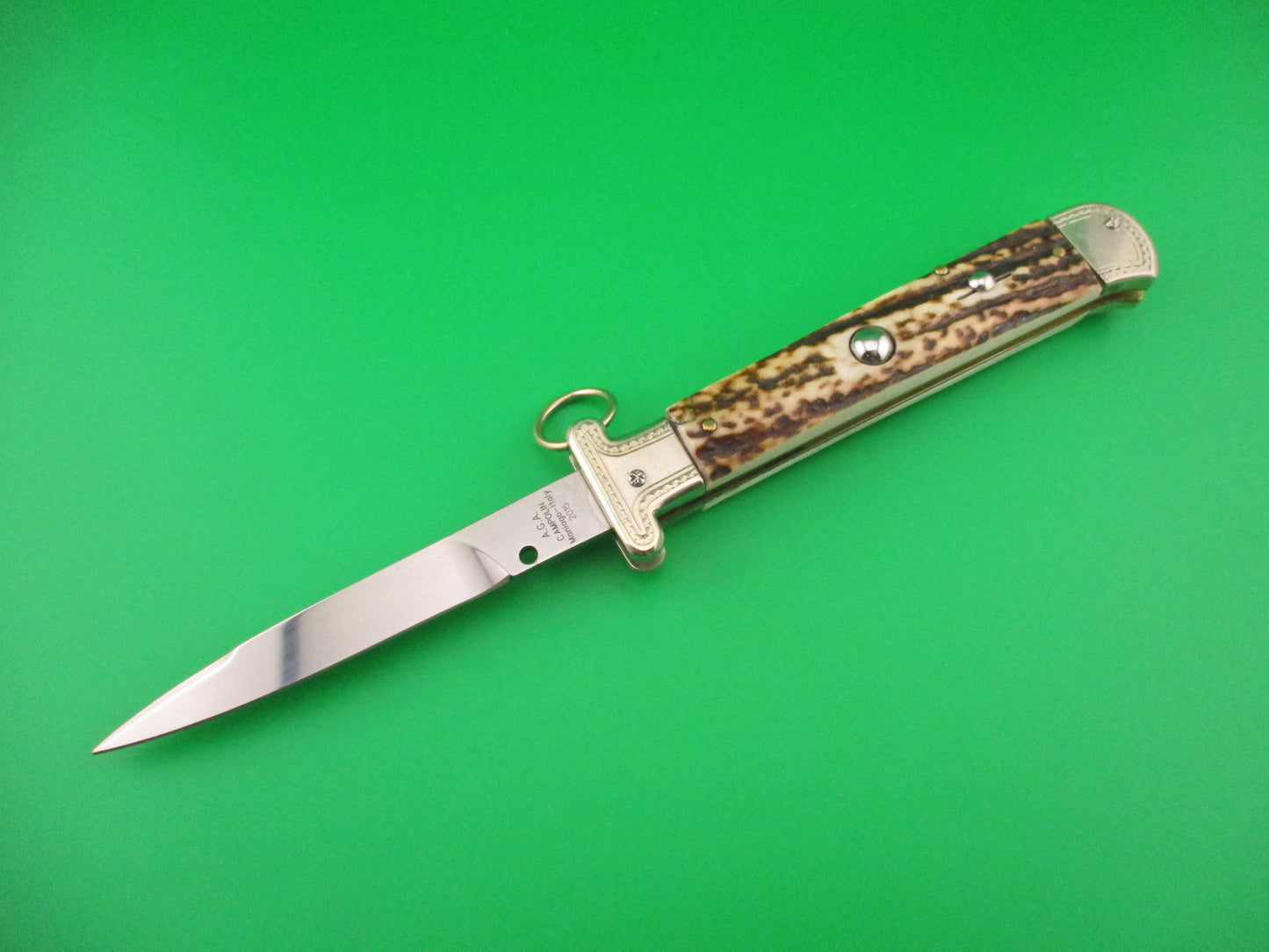 AGA CAMPOLIN Maniago-Italy 2015 22cm Italian Francese Stag Ringpull automatic knife
