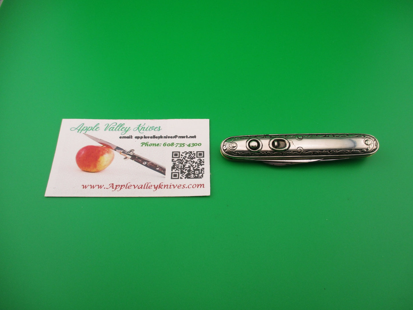 SCHRADE CUT CO Medium 7409GSil double German Silver Deluxe Scroll switchblade knife