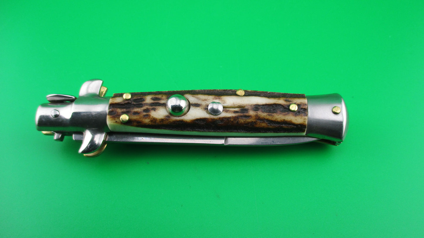 MANIAGO ITALY D.M. Dolphin 18cm Italian Picklock Stag Stiletto automatic knife