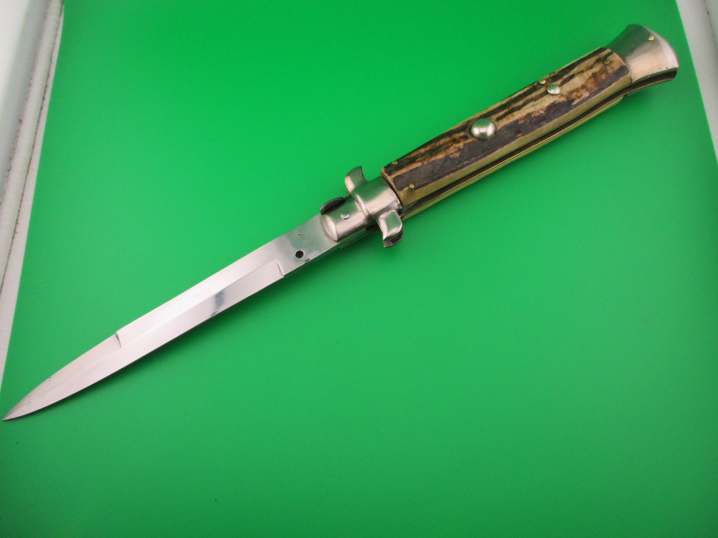 Inox (slant) 38cm Italian Picklock Stag Stiletto Vintage 1960s or 70s automatic knife