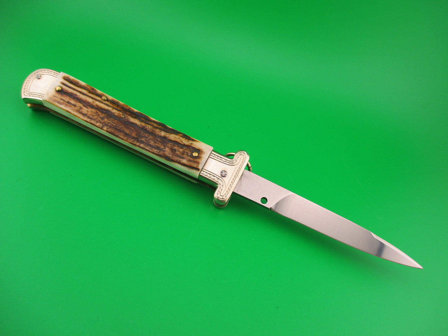 AGA CAMPOLIN Maniago-Italy 2015 22cm Italian Francese Stag Ringpull automatic knife