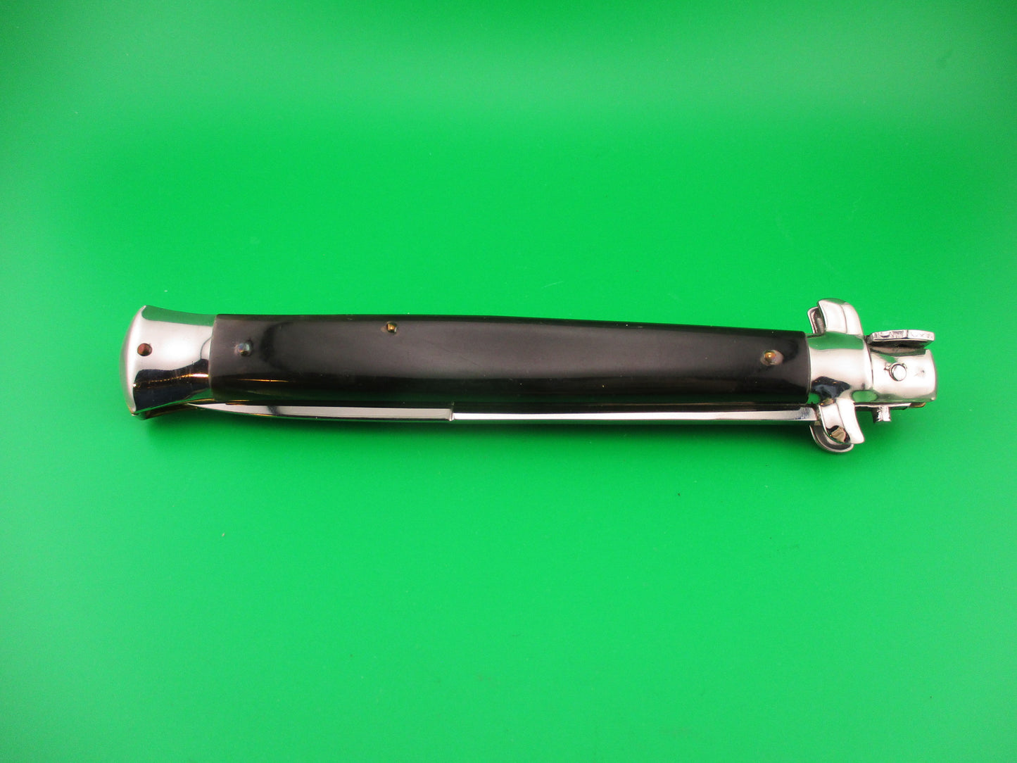 FRANK B 33cm Italian Stiletto horn bayonet swivel bolster automatic knife