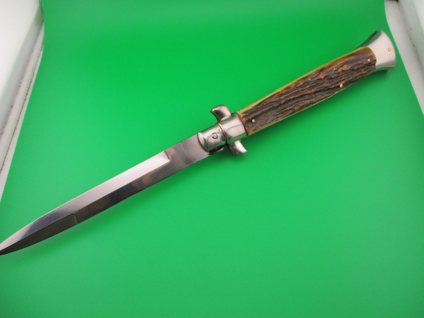 Inox (slant) 38cm Italian Picklock Stag Stiletto Vintage 1960s or 70s automatic knife