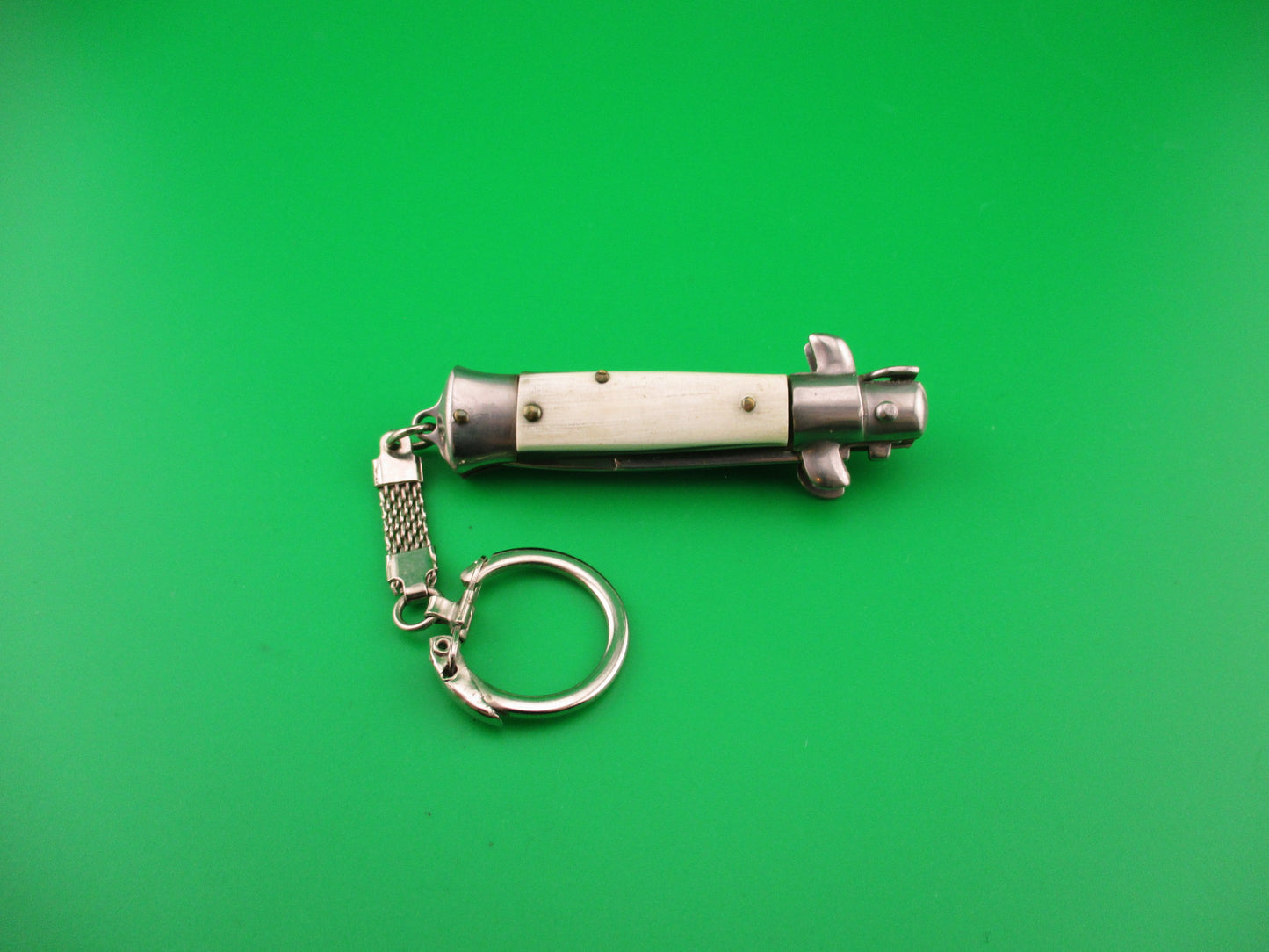 MADE IN ITALY 12cm Italian Large Keychain Swivel bolster horn automatic knife