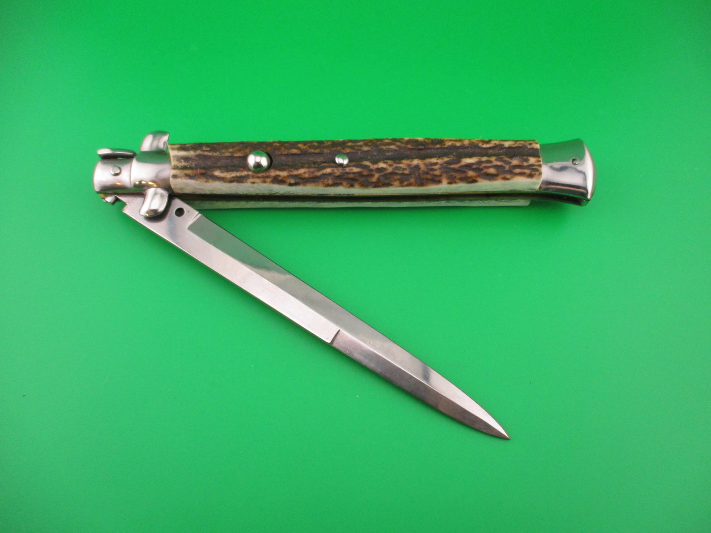 STILETTO ITALY 33cm Italian Swivel bolster Stag Bayonet automatic knife