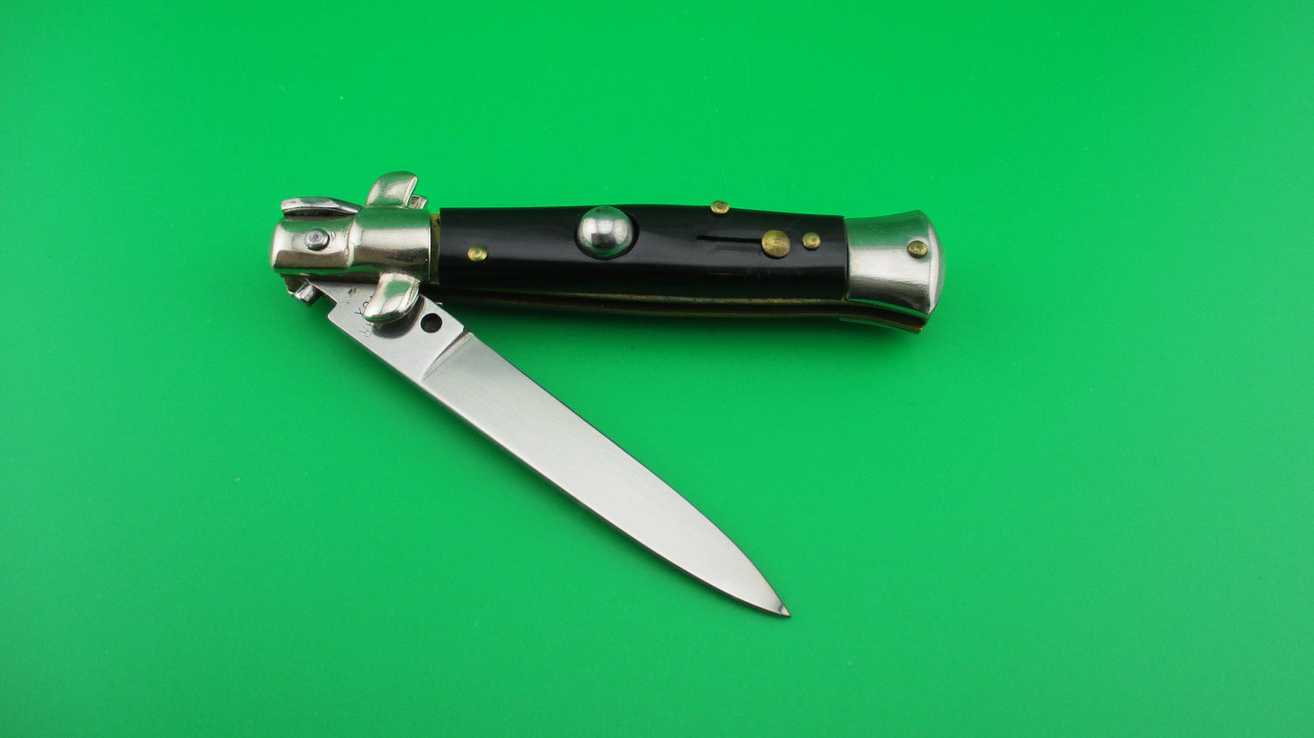 JAGUAR INOX 16cm Italian Stiletto swivel bolster Vintage Black Automatic knife
