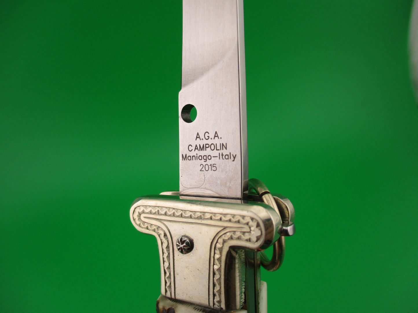 AGA CAMPOLIN Maniago-Italy 2015 22cm Italian Francese Stag Ringpull automatic knife