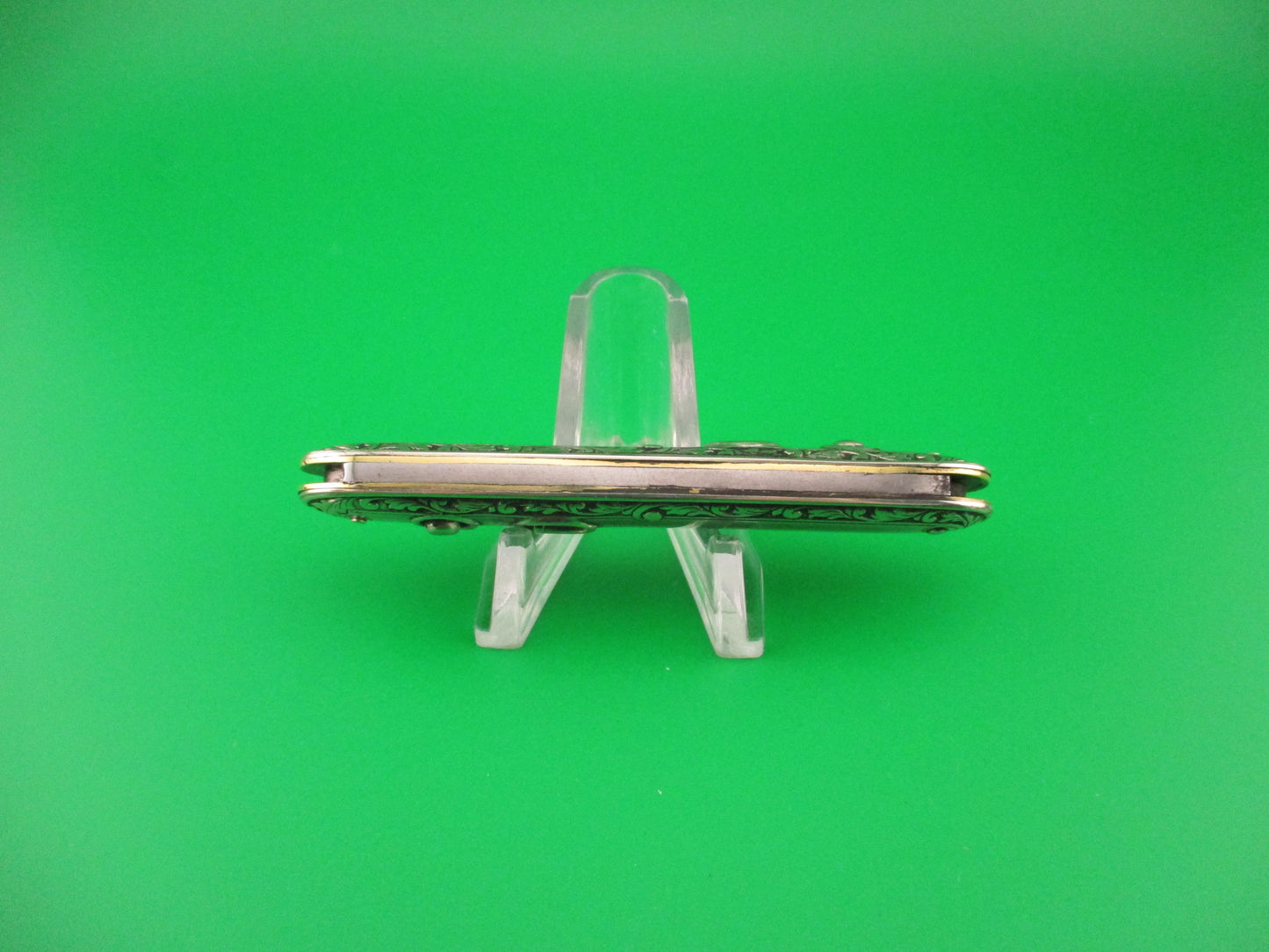 SCHRADE CUT CO Medium 7409GSil double German Silver Deluxe Scroll switchblade knife