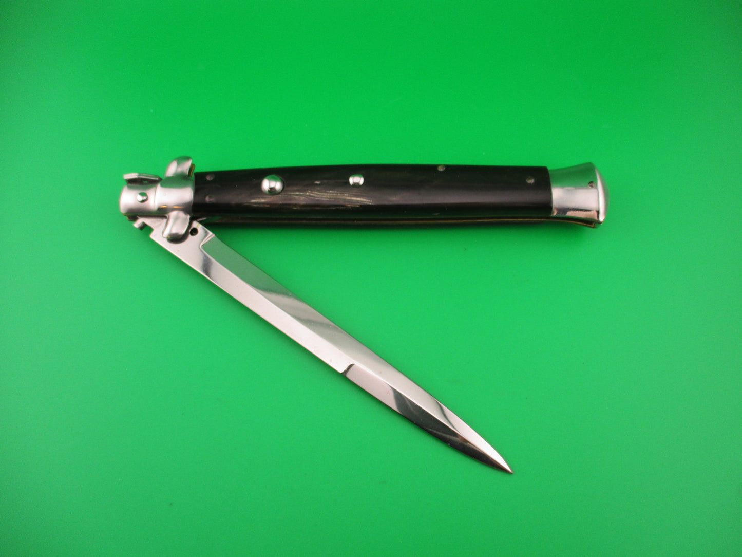FRANK B 33cm Italian Stiletto horn bayonet swivel bolster automatic knife