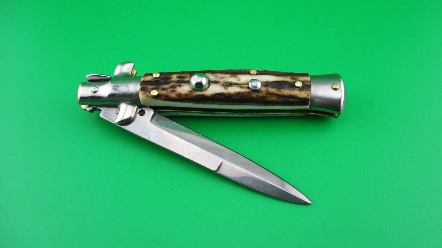 MANIAGO ITALY D.M. Dolphin 18cm Italian Picklock Stag Stiletto automatic knife