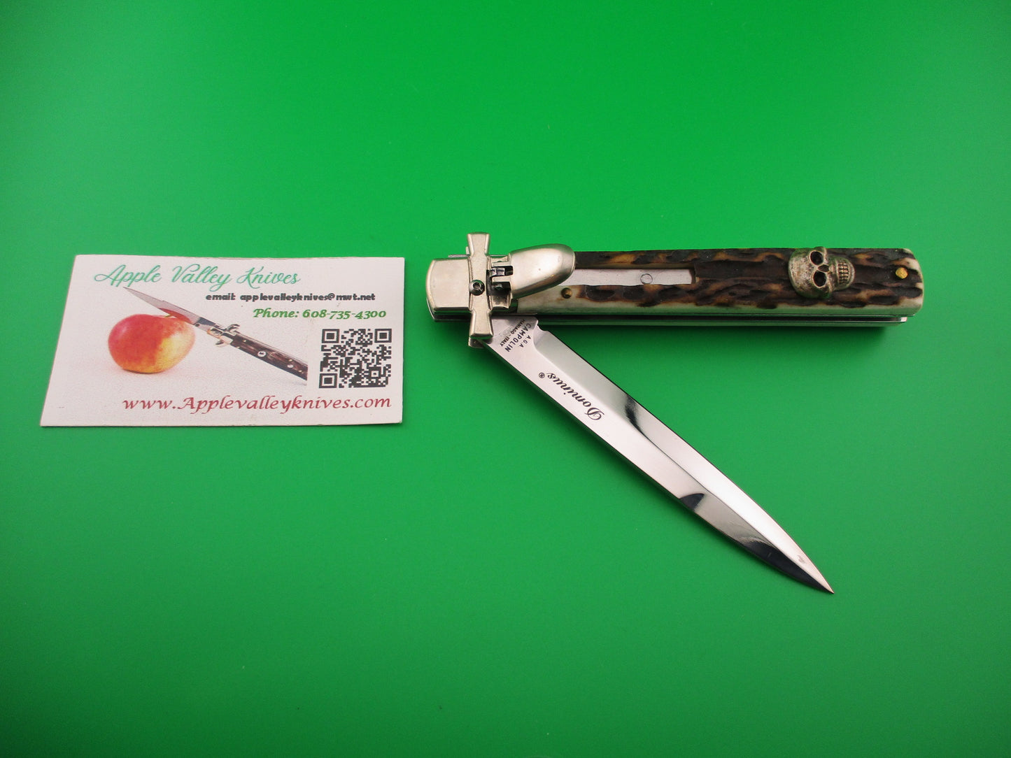 AGA CAMPOLIN Dominus 23cm Stag Lever automatic knife with Skull