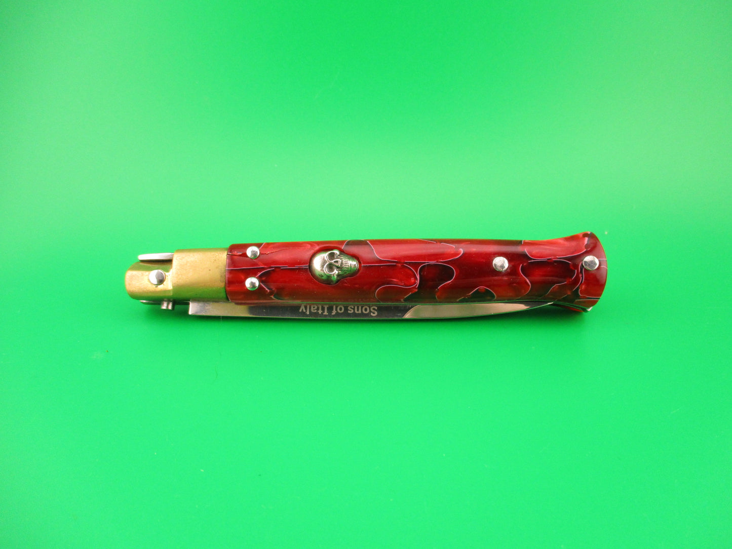 z Sons of Italy Omerta 22cm Italian Customized Picklock Skull button Red Kirinite switchblade