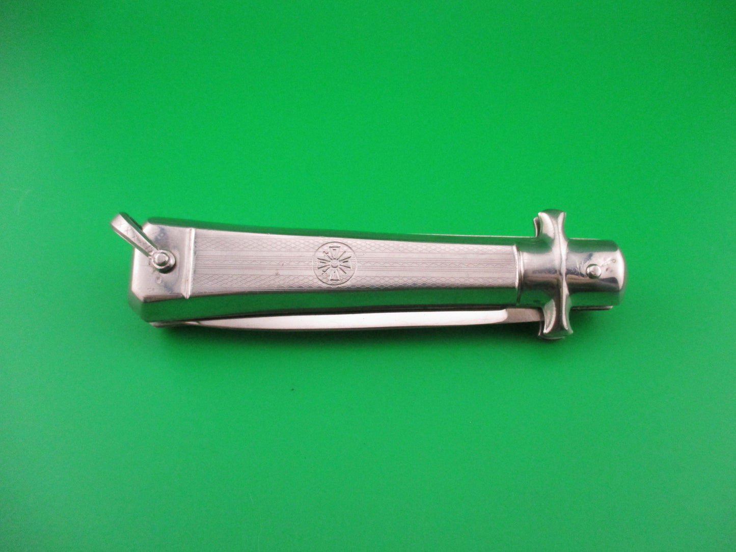 z BARGEON INOX 19cm French All metal round button red dot vintage automatic knife