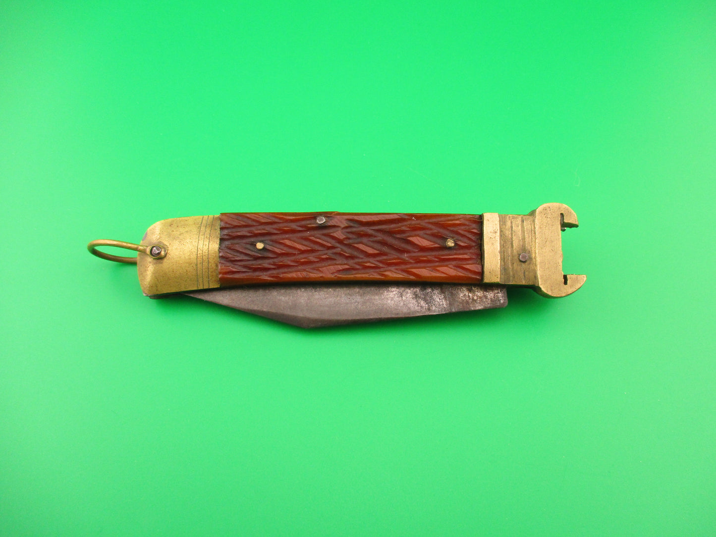 Springer 20cm Japanese Shell Puller Lever Bone & Brass vintage automatic knife