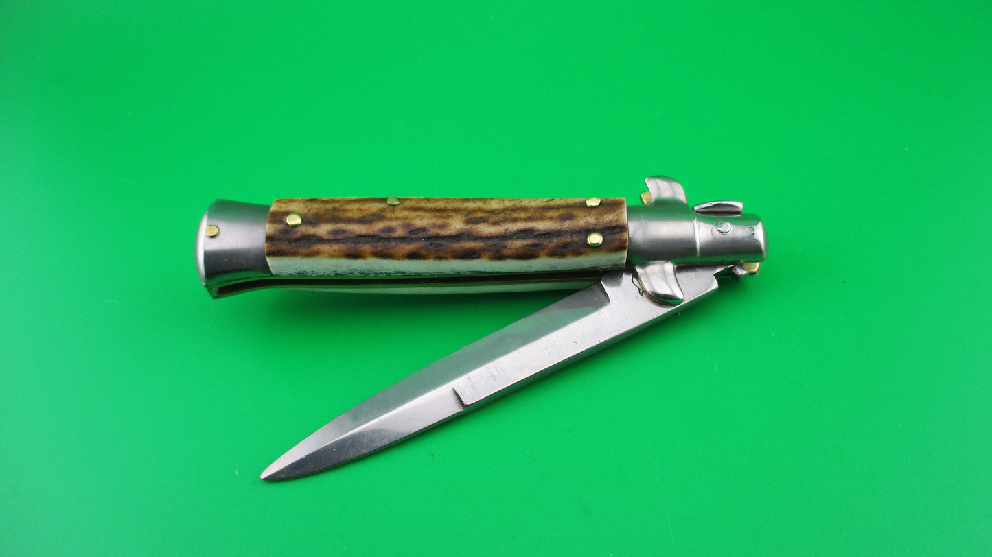 MANIAGO ITALY D.M. Dolphin 18cm Italian Picklock Stag Stiletto automatic knife