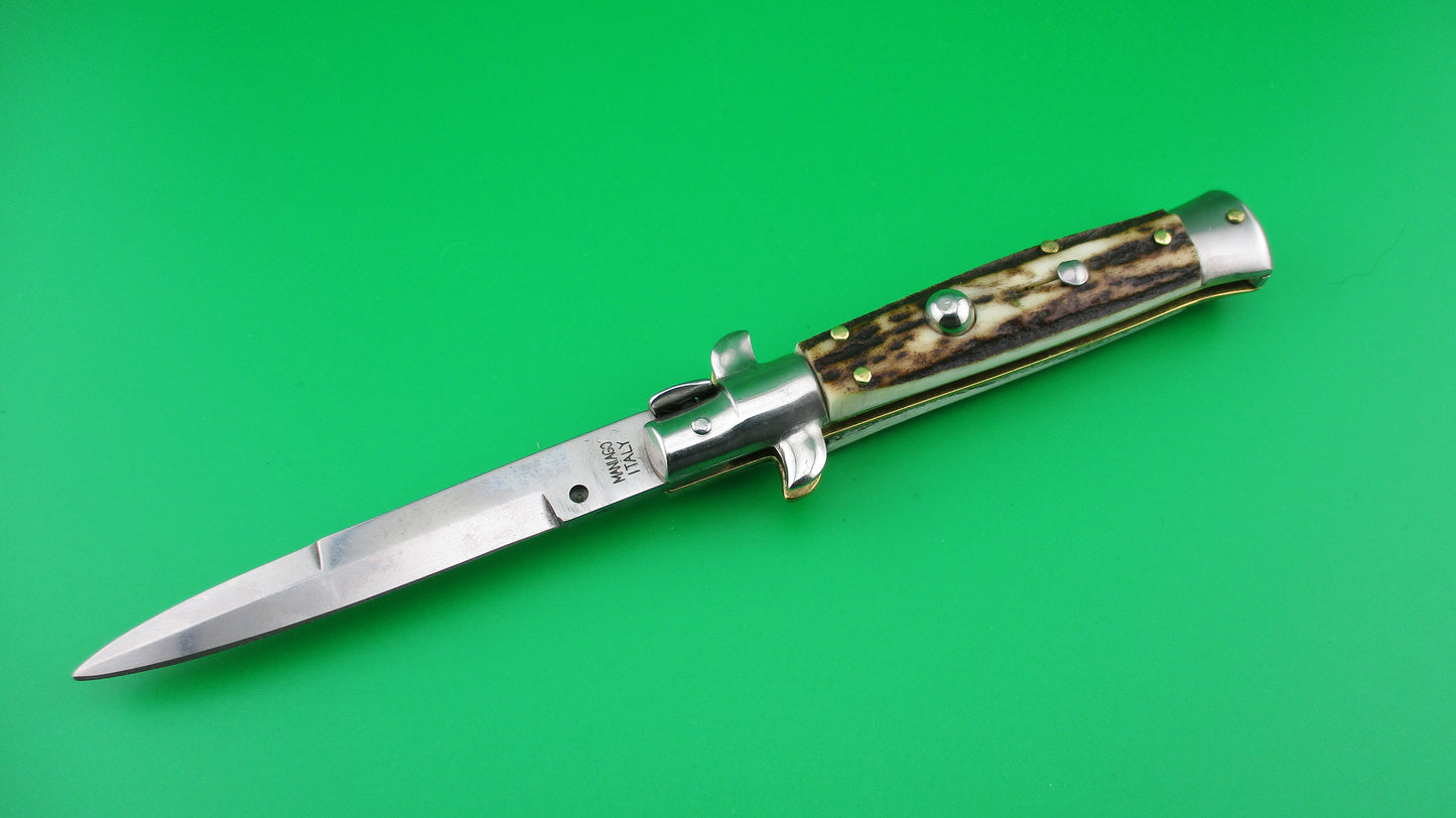 MANIAGO ITALY D.M. Dolphin 18cm Italian Picklock Stag Stiletto automatic knife