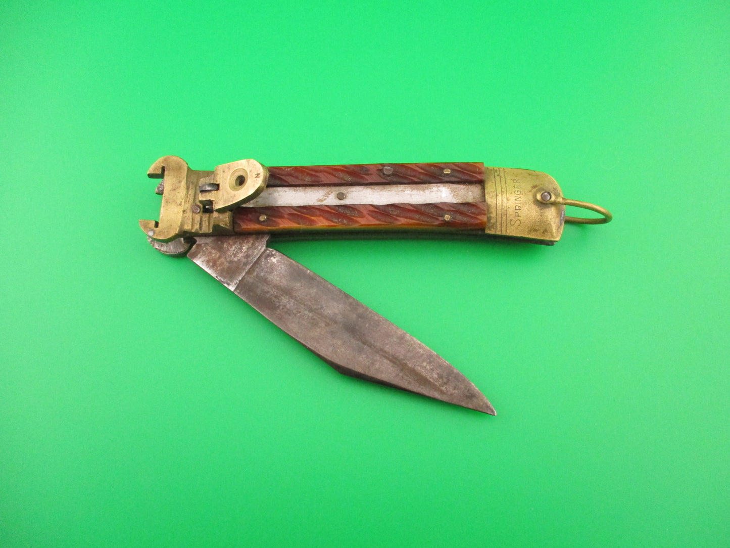 Springer 20cm Japanese Shell Puller Lever Bone & Brass vintage automatic knife
