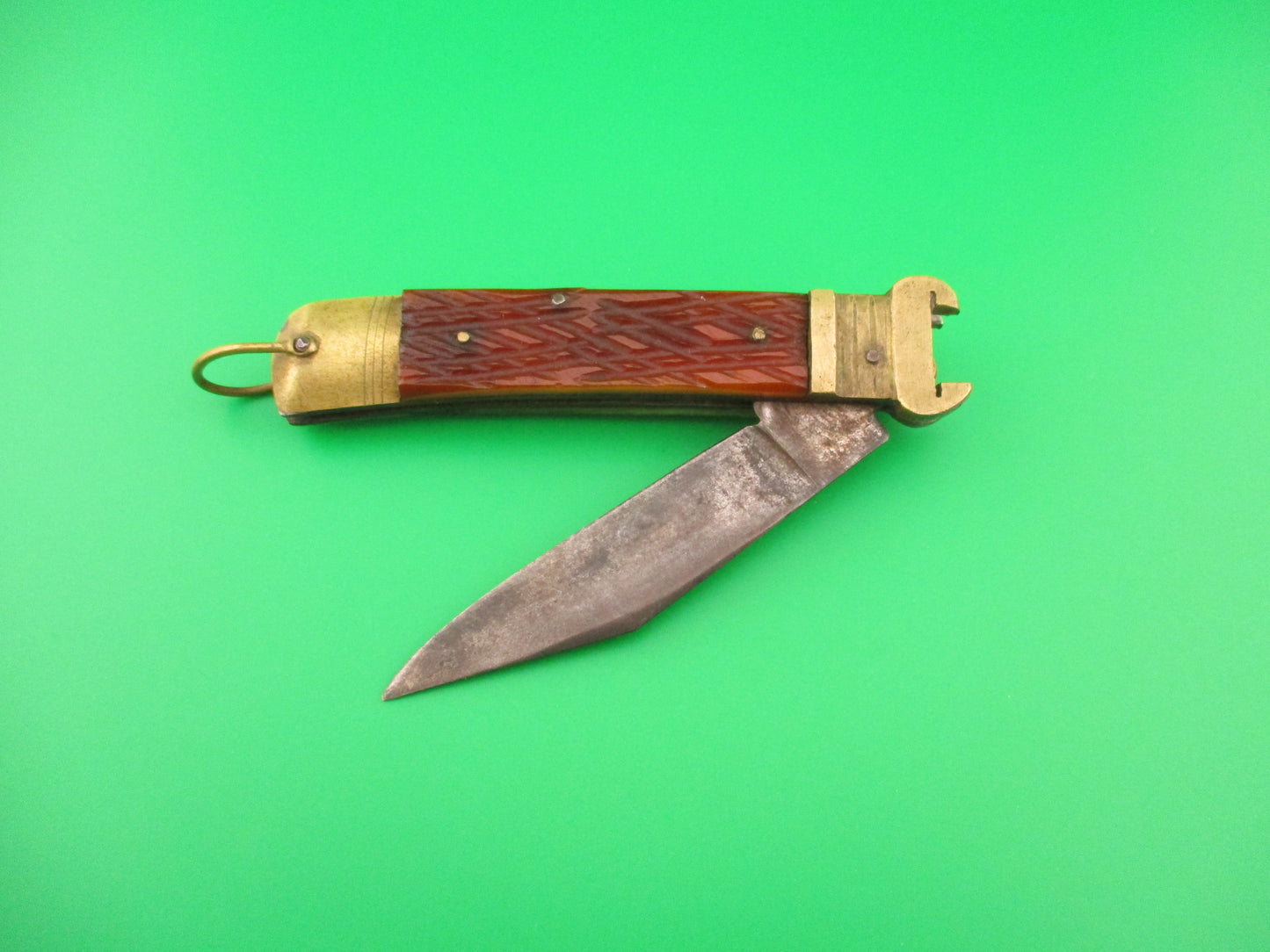 Springer 20cm Japanese Shell Puller Lever Bone & Brass vintage automatic knife