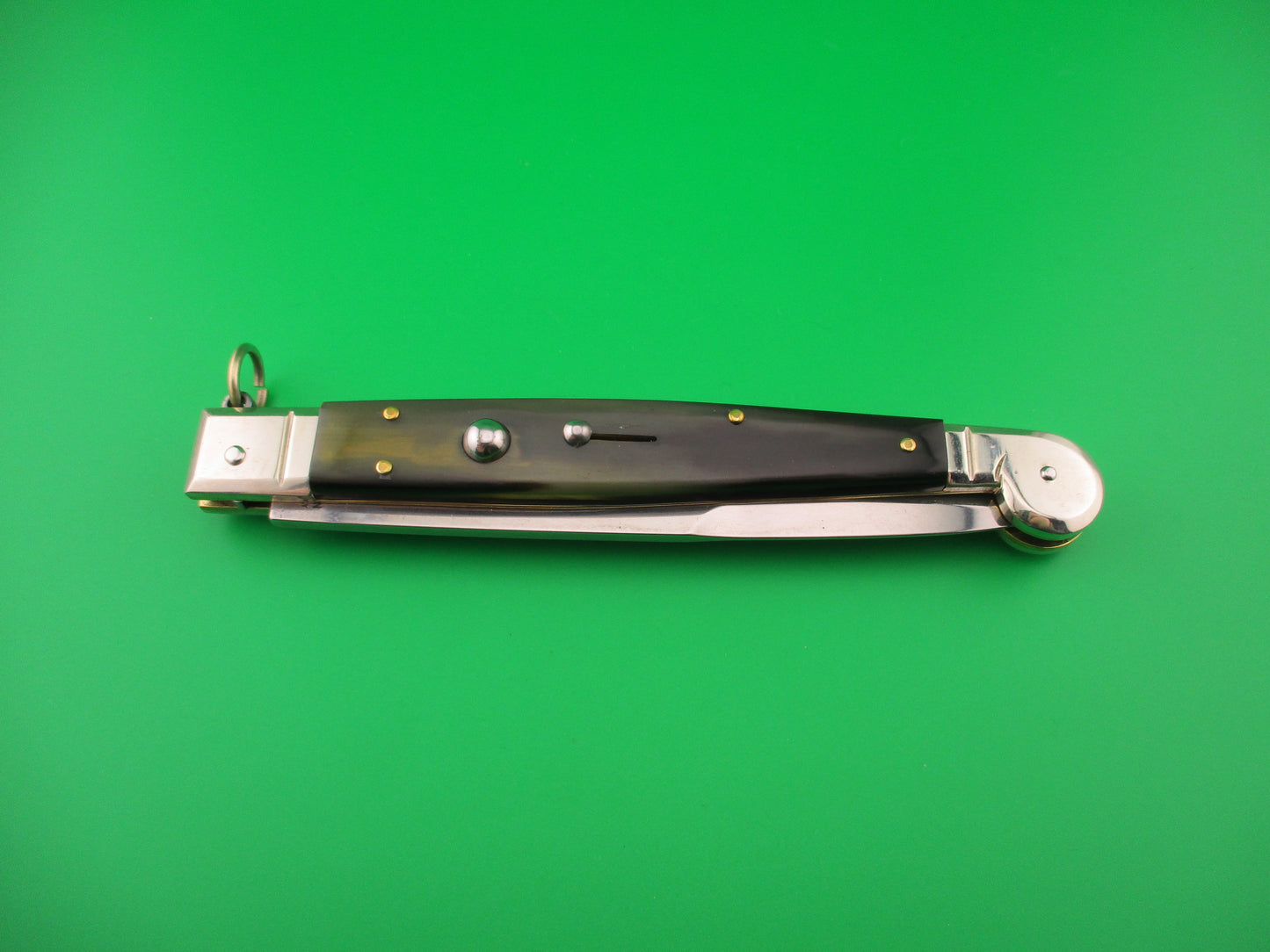 AGA CAMPOLIN 30cm Sicilian Ring Pull Italian Green & black horn automatic knife