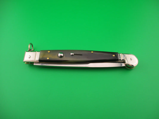 AGA CAMPOLIN 30cm Sicilian Ring Pull Italian Green & black horn automatic knife