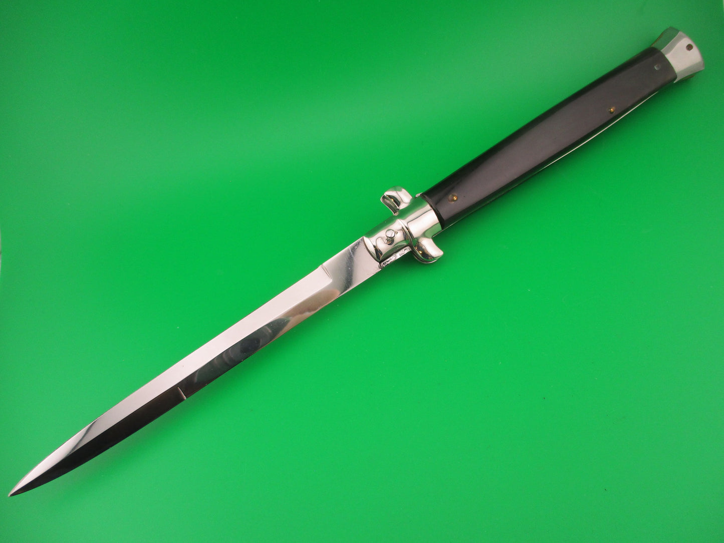 FRANK B 33cm Italian Stiletto horn bayonet swivel bolster automatic knife